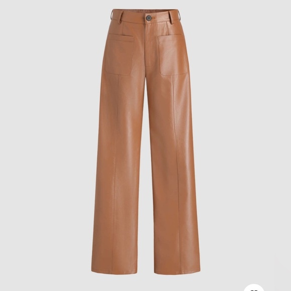 NWT Cider Brown Faux Leather Wide Leg Pants size M - Picture 1 of 7